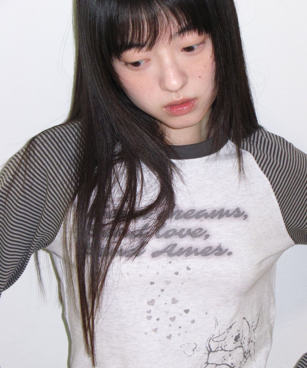 아메스 월드와이드(AMES-WORLDWIDE) CUPID RABBIT STRIPE RAGLAN LS TEE GREY
