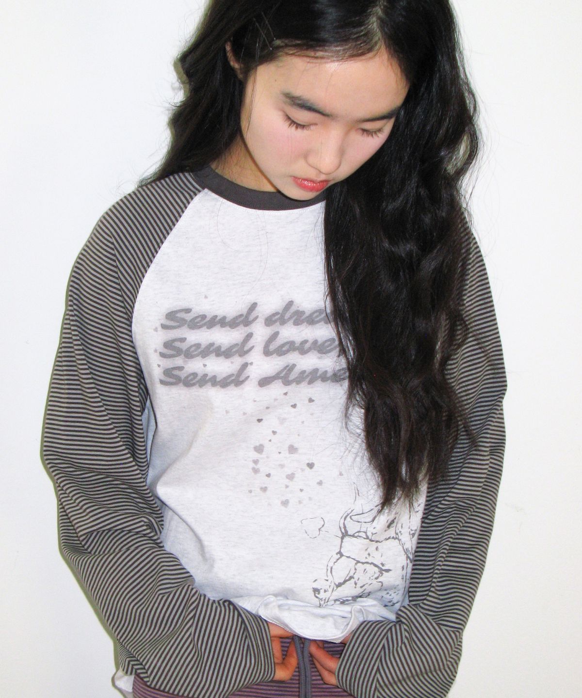 아메스 월드와이드(AMES-WORLDWIDE) CUPID RABBIT STRIPE RAGLAN LS TEE GREY