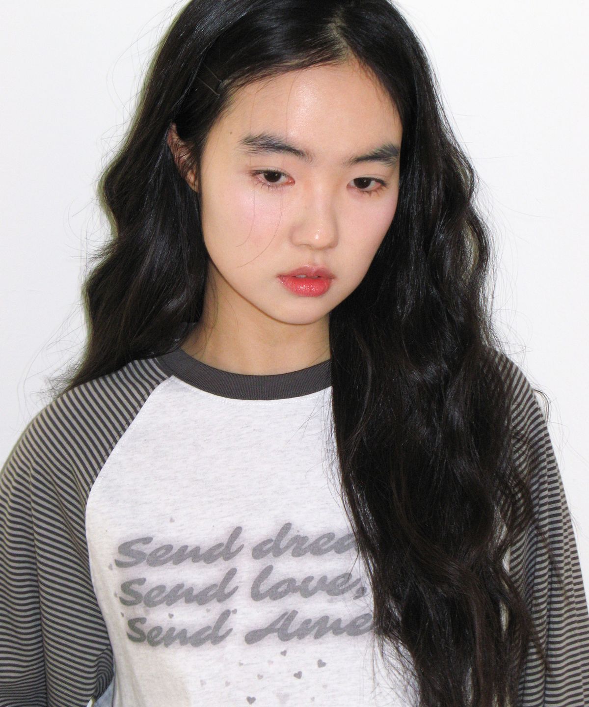 아메스 월드와이드(AMES-WORLDWIDE) CUPID RABBIT STRIPE RAGLAN LS TEE GREY