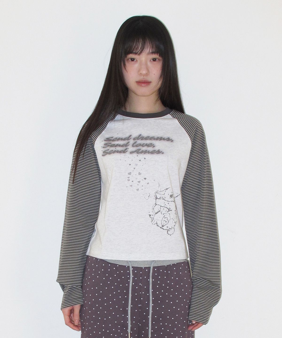 아메스 월드와이드(AMES-WORLDWIDE) CUPID RABBIT STRIPE RAGLAN LS TEE GREY