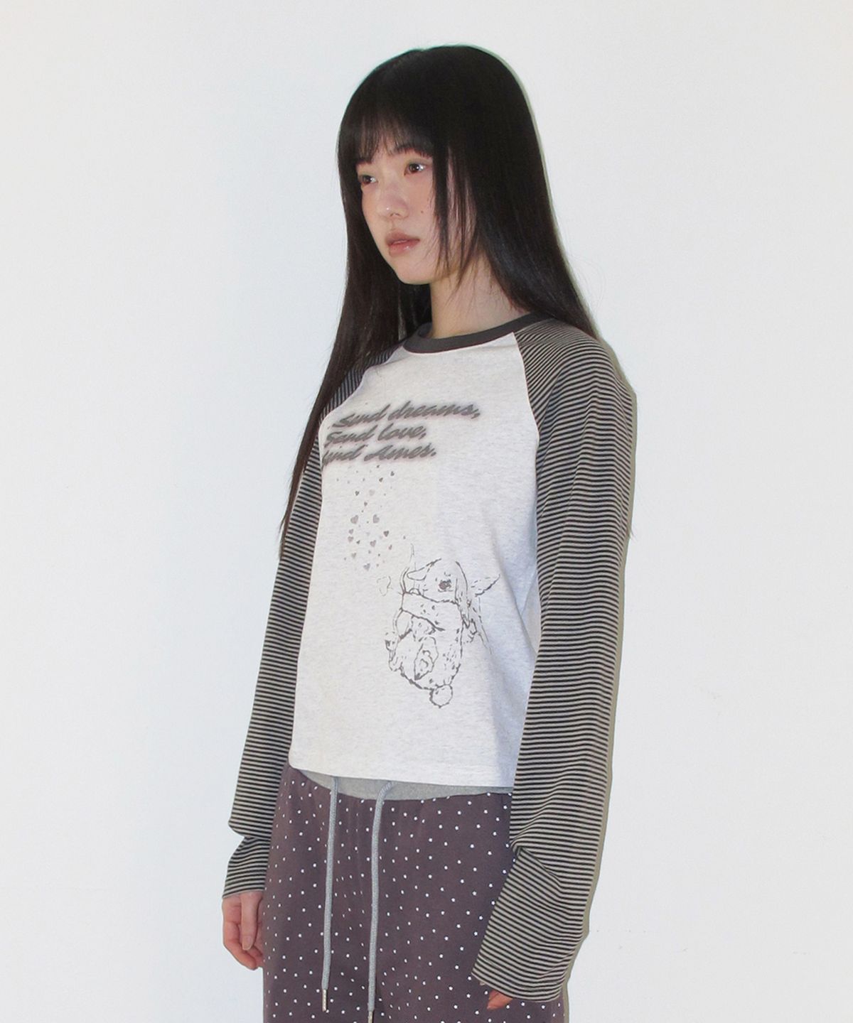 아메스 월드와이드(AMES-WORLDWIDE) CUPID RABBIT STRIPE RAGLAN LS TEE GREY