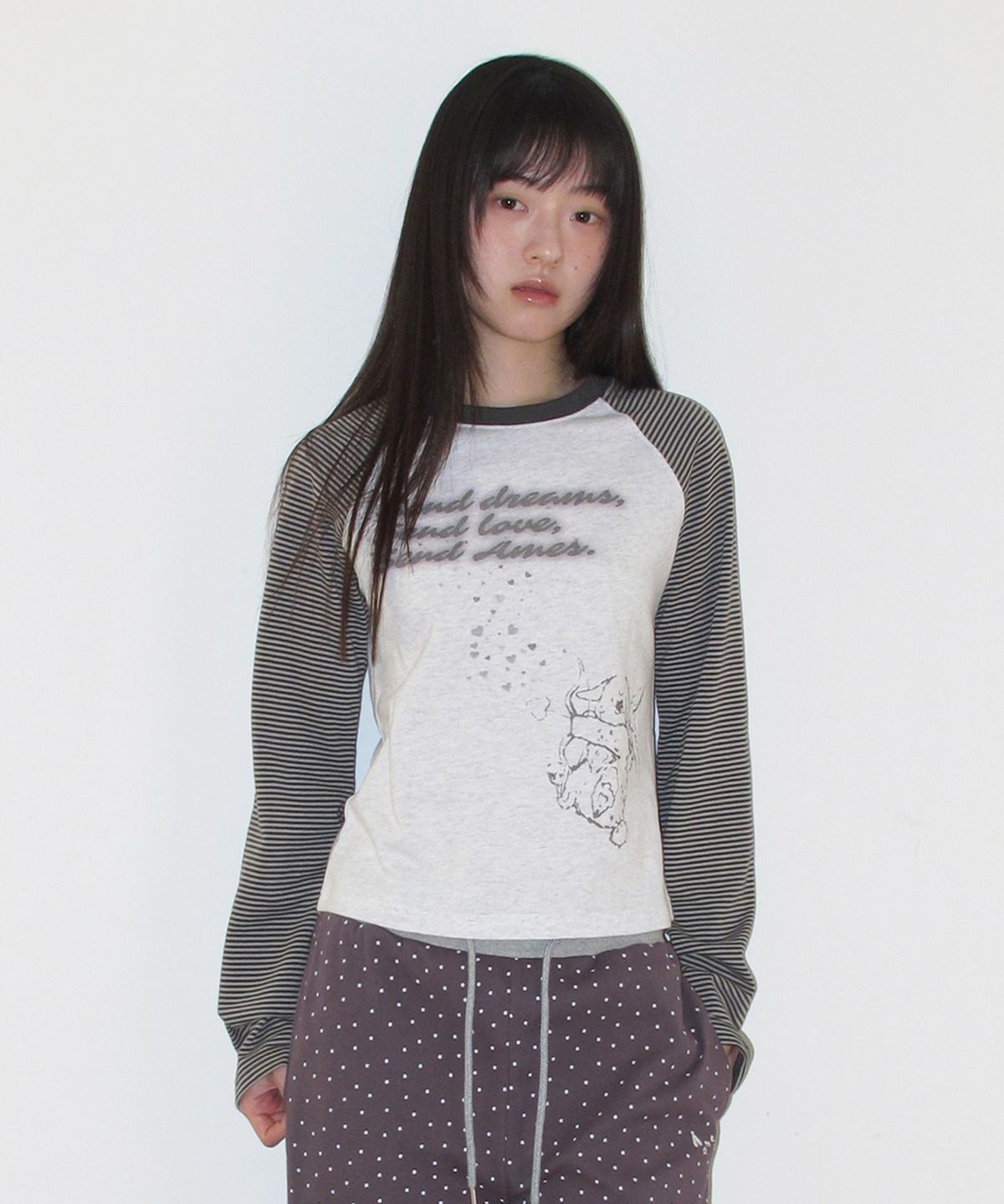 아메스 월드와이드(AMES-WORLDWIDE) CUPID RABBIT STRIPE RAGLAN LS TEE GREY