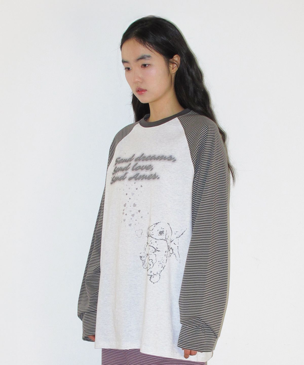 아메스 월드와이드(AMES-WORLDWIDE) CUPID RABBIT STRIPE RAGLAN LS TEE GREY