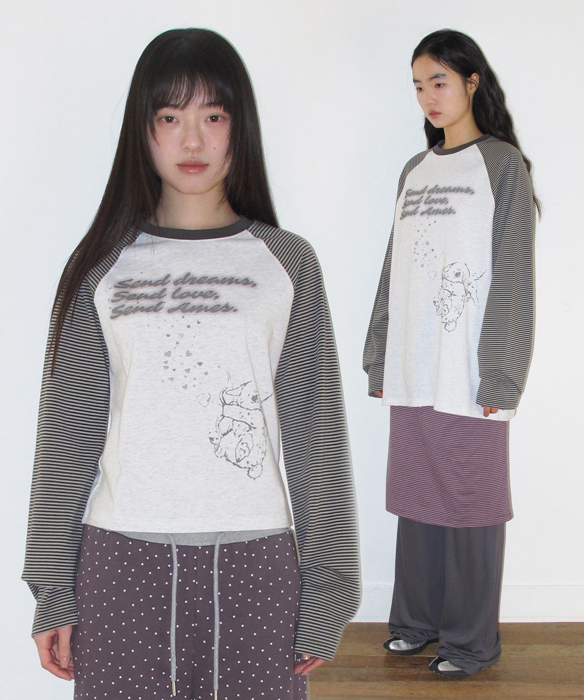 아메스 월드와이드(AMES-WORLDWIDE) CUPID RABBIT STRIPE RAGLAN LS TEE GREY