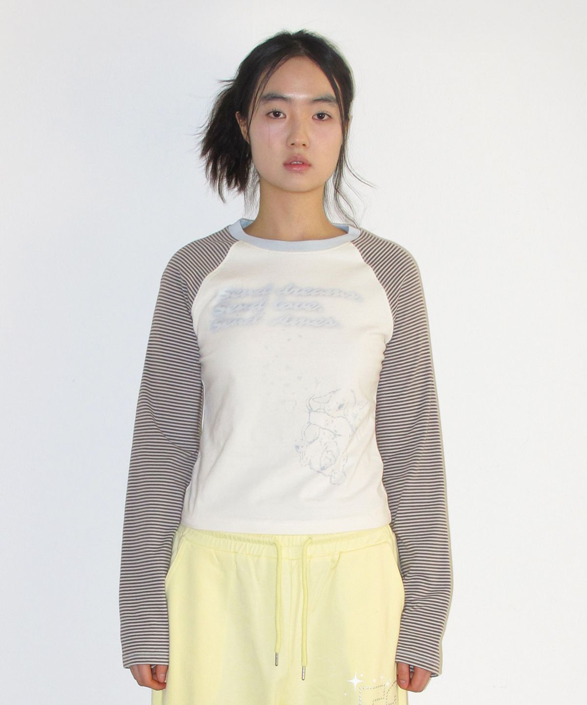 아메스 월드와이드(AMES-WORLDWIDE) CUPID RABBIT STRIPE RAGLAN LS TEE BLUE