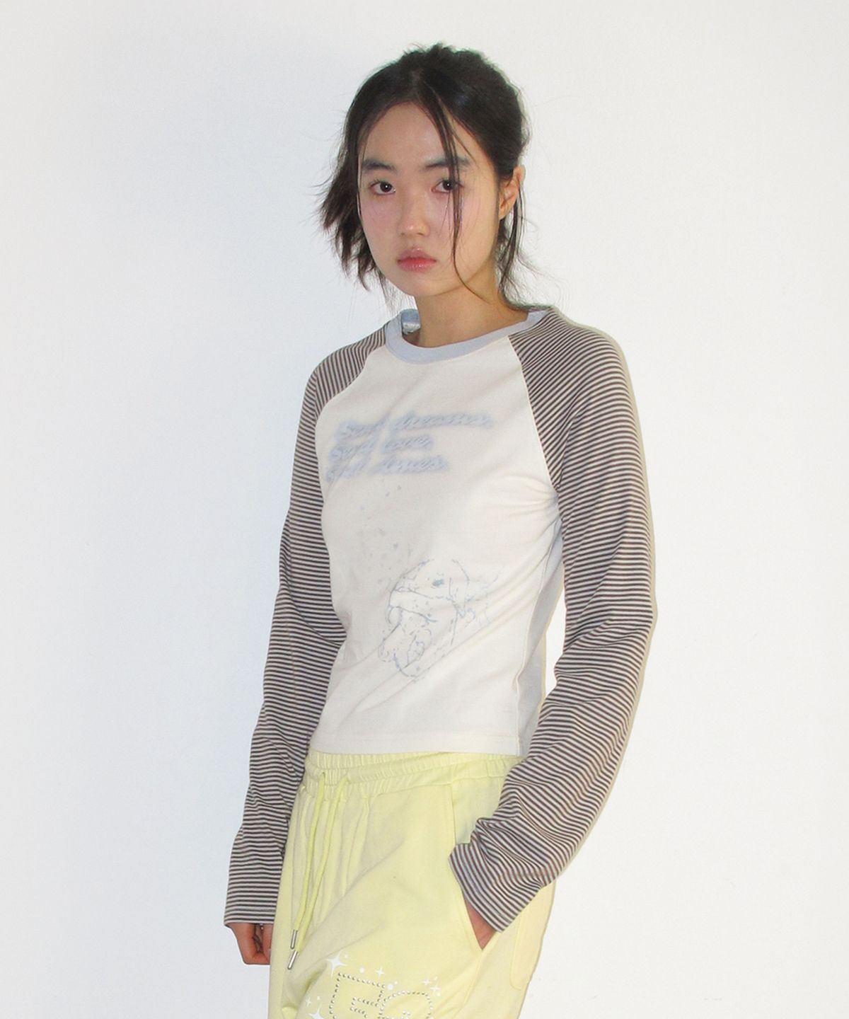 아메스 월드와이드(AMES-WORLDWIDE) CUPID RABBIT STRIPE RAGLAN LS TEE BLUE