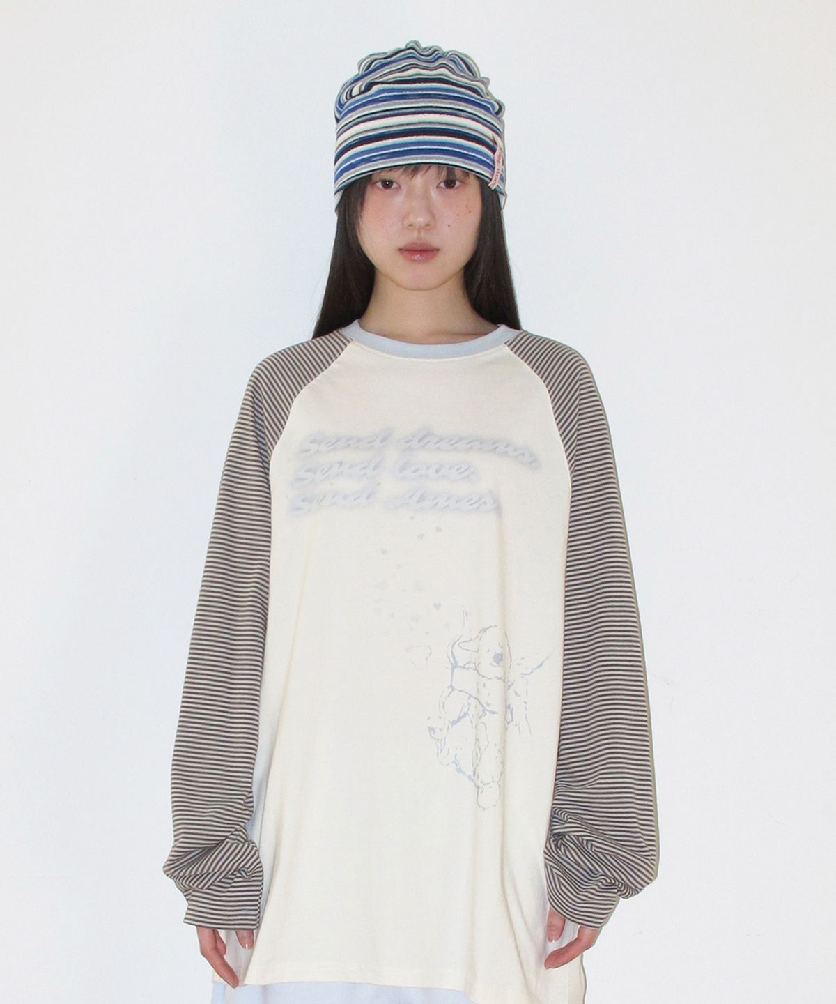 아메스 월드와이드(AMES-WORLDWIDE) CUPID RABBIT STRIPE RAGLAN LS TEE BLUE
