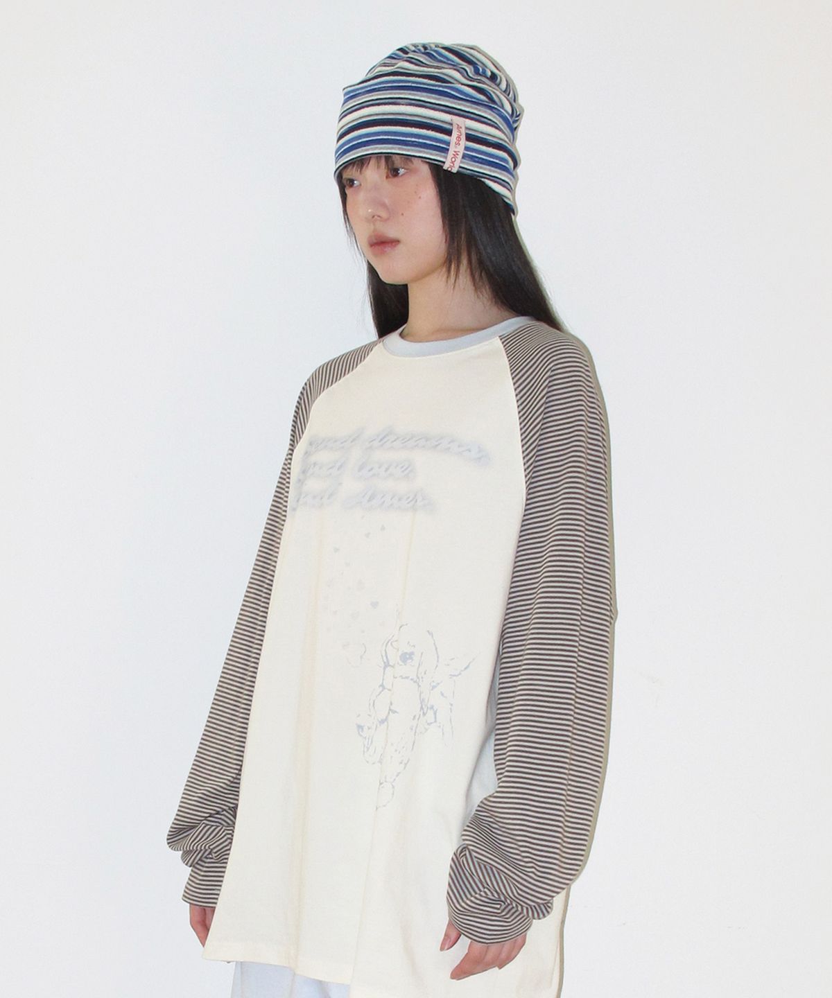 아메스 월드와이드(AMES-WORLDWIDE) CUPID RABBIT STRIPE RAGLAN LS TEE BLUE