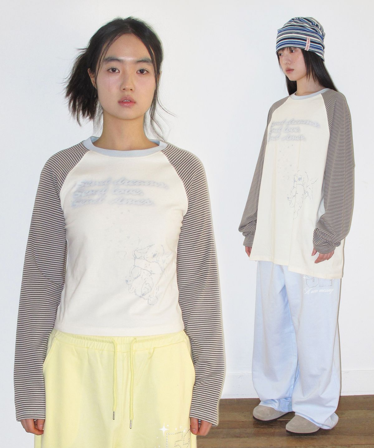 아메스 월드와이드(AMES-WORLDWIDE) CUPID RABBIT STRIPE RAGLAN LS TEE BLUE