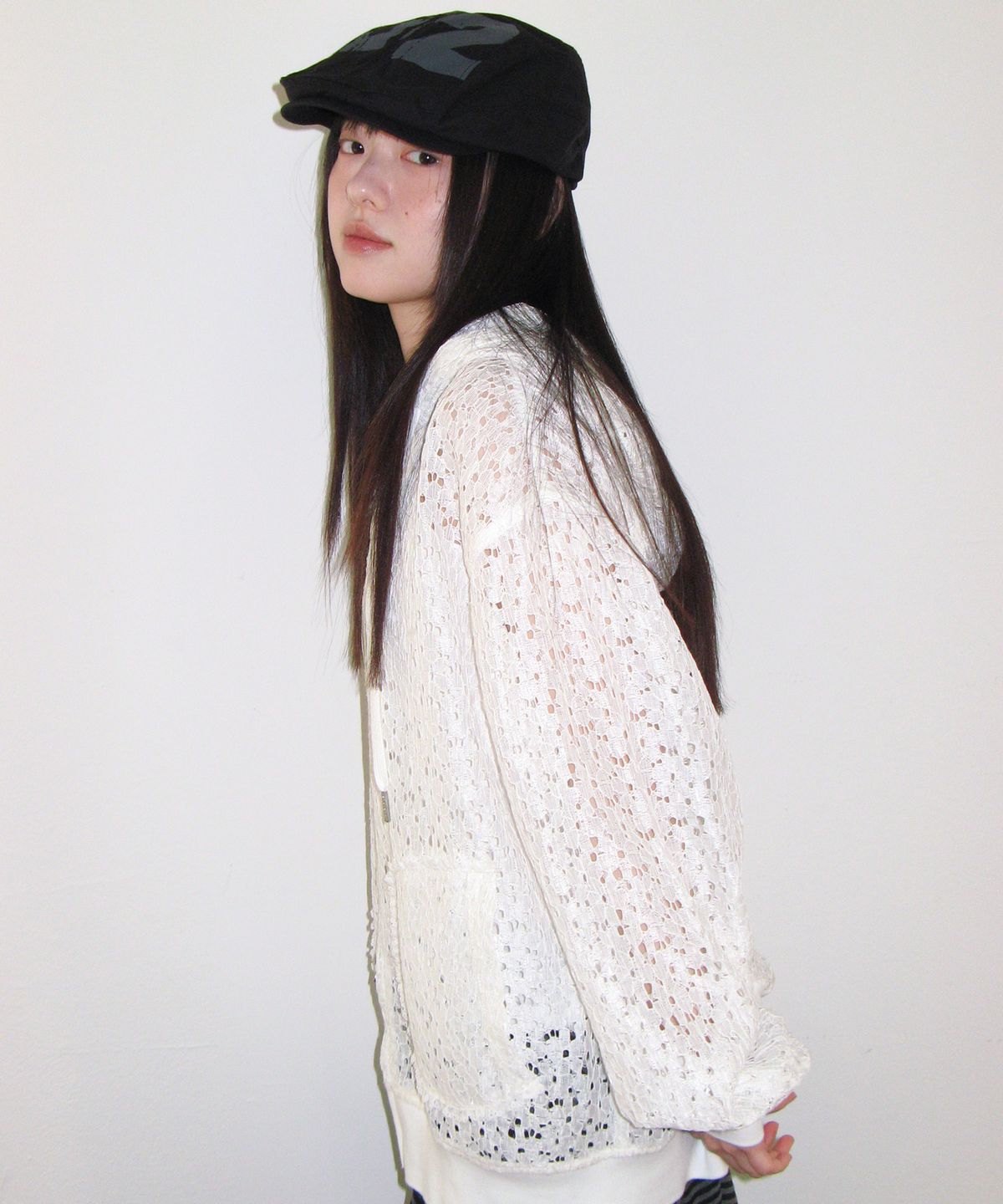 아메스 월드와이드(AMES-WORLDWIDE) LACE HOODIE ZIP-UP IVORY