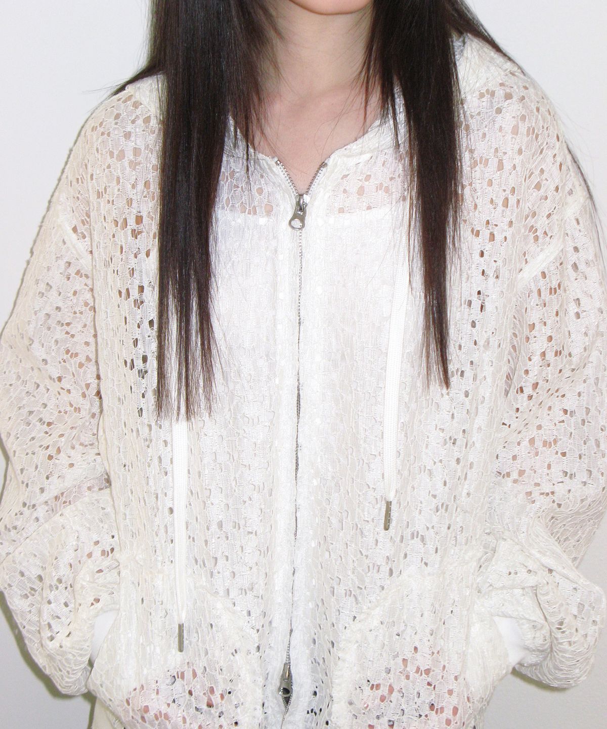 아메스 월드와이드(AMES-WORLDWIDE) LACE HOODIE ZIP-UP IVORY