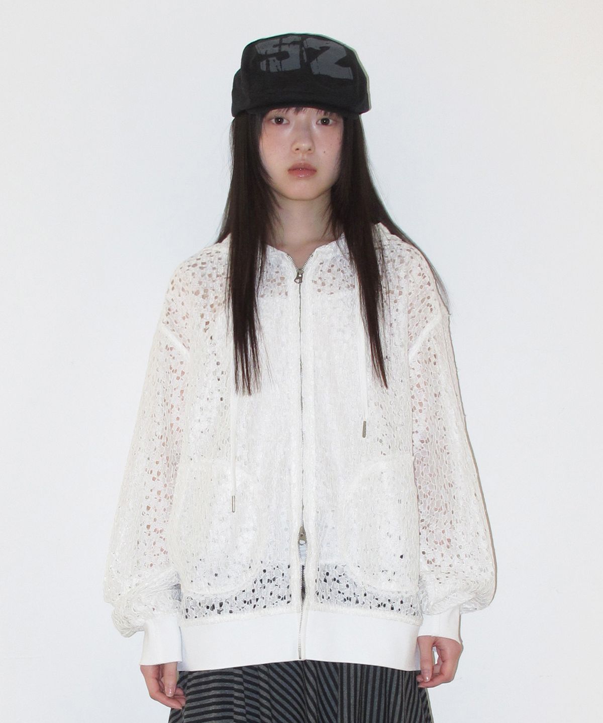 아메스 월드와이드(AMES-WORLDWIDE) LACE HOODIE ZIP-UP IVORY