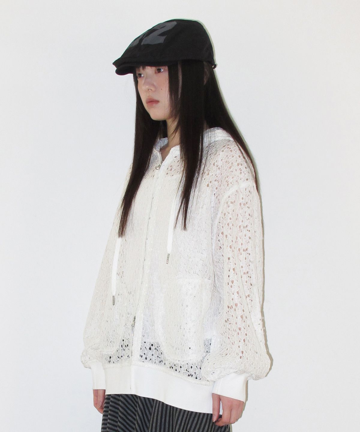 아메스 월드와이드(AMES-WORLDWIDE) LACE HOODIE ZIP-UP IVORY