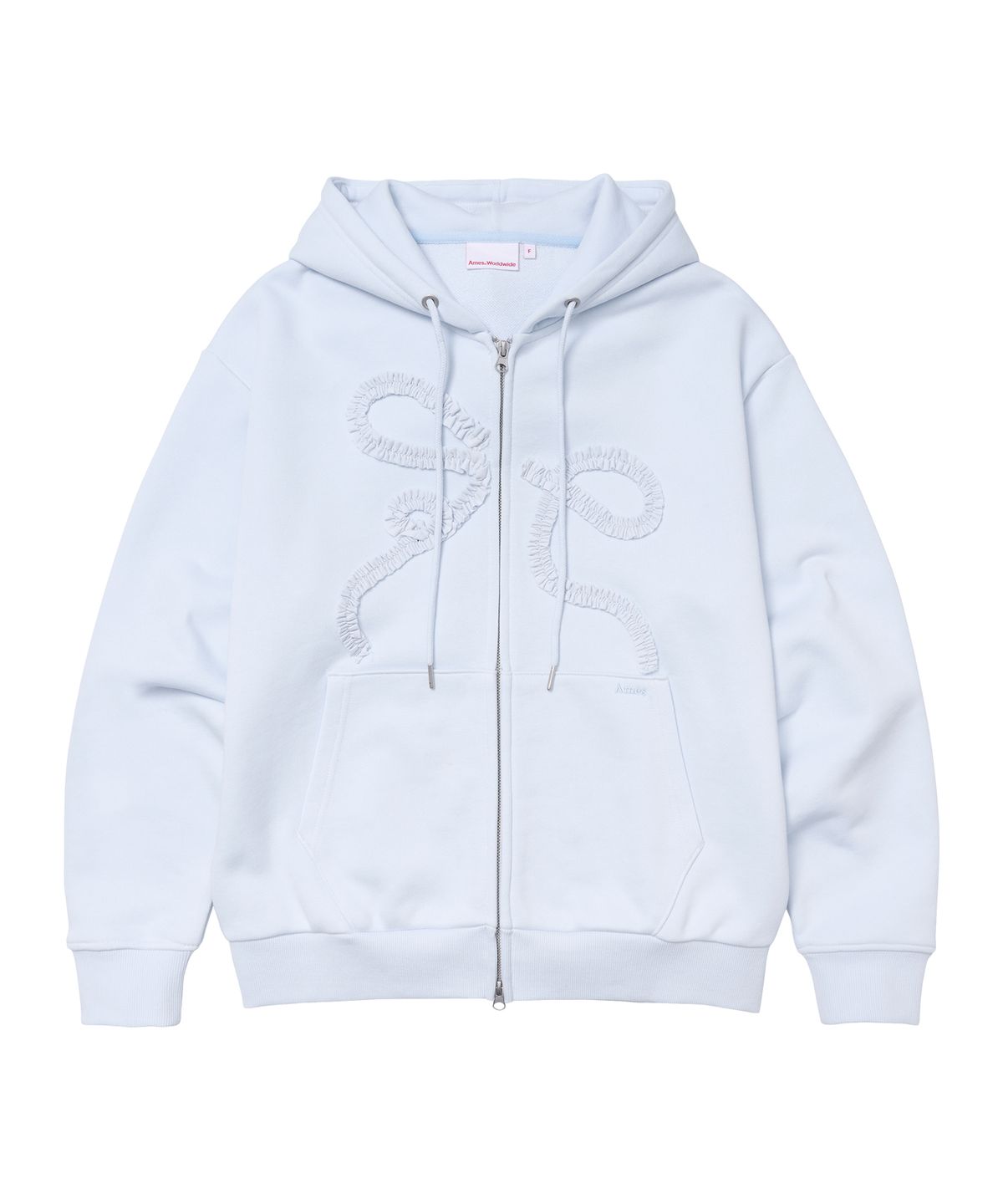 아메스 월드와이드(AMES-WORLDWIDE) RIBBON APPLIQUE FRILL HOODIE ZIP-UP BLUE