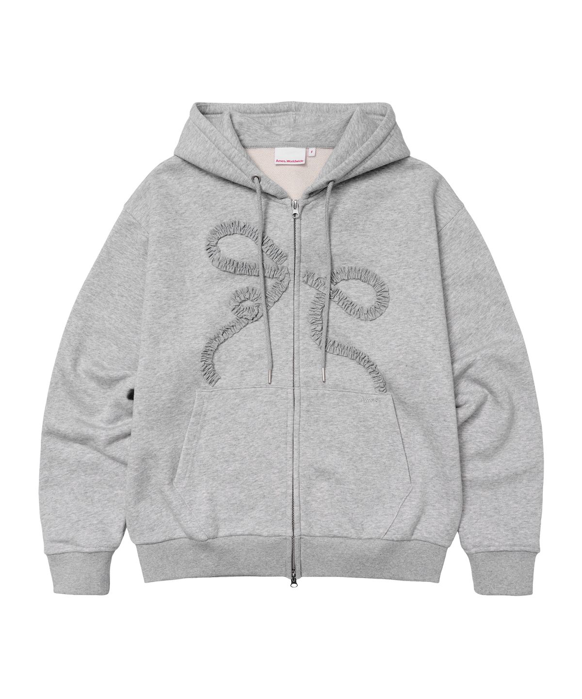 아메스 월드와이드(AMES-WORLDWIDE) RIBBON APPLIQUE FRILL HOODIE ZIP-UP GREY
