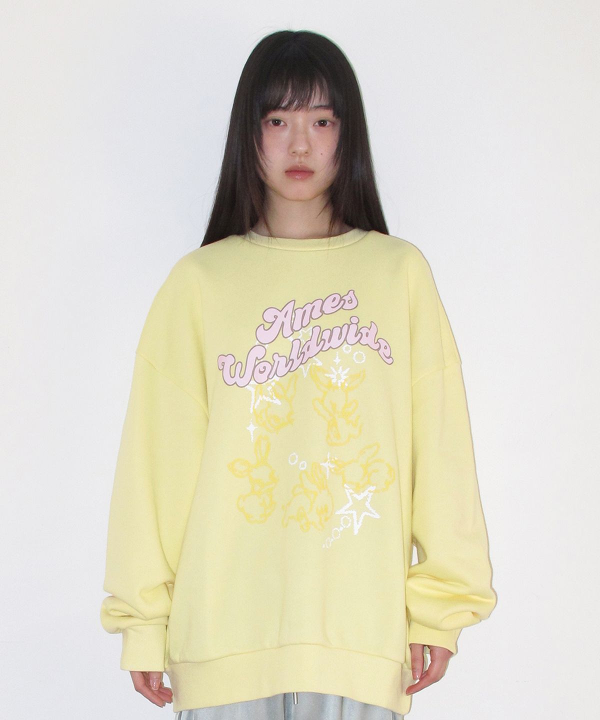 아메스 월드와이드(AMES-WORLDWIDE) STAR RABBIT DRAWING SWEATSHIRT YELLOW