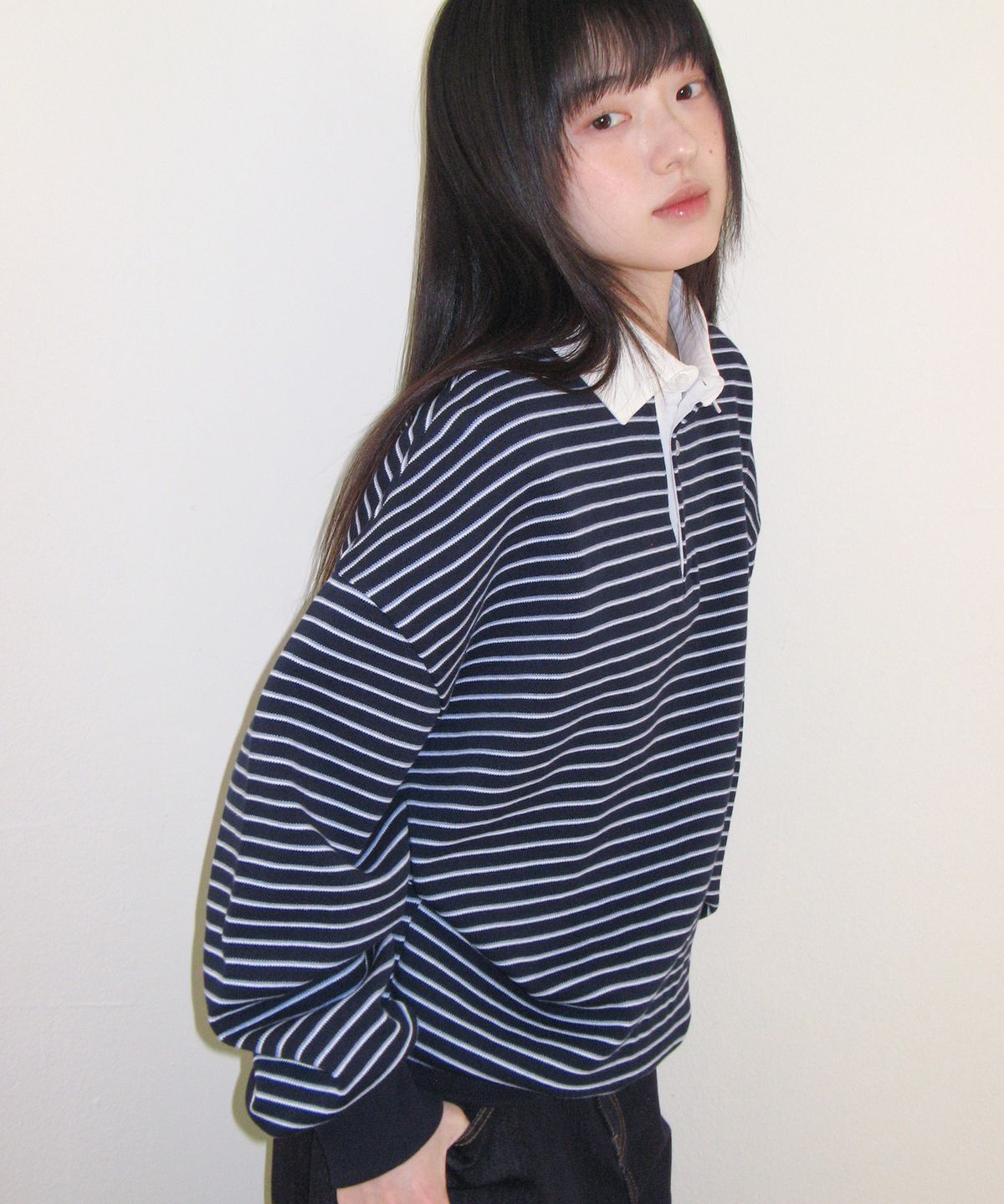 아메스 월드와이드(AMES-WORLDWIDE) RUGBY STRIPE SWEATSHIRT NAVY