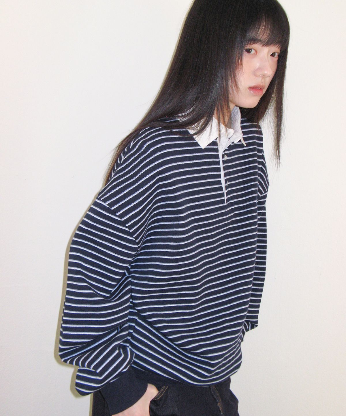 아메스 월드와이드(AMES-WORLDWIDE) RUGBY STRIPE SWEATSHIRT NAVY
