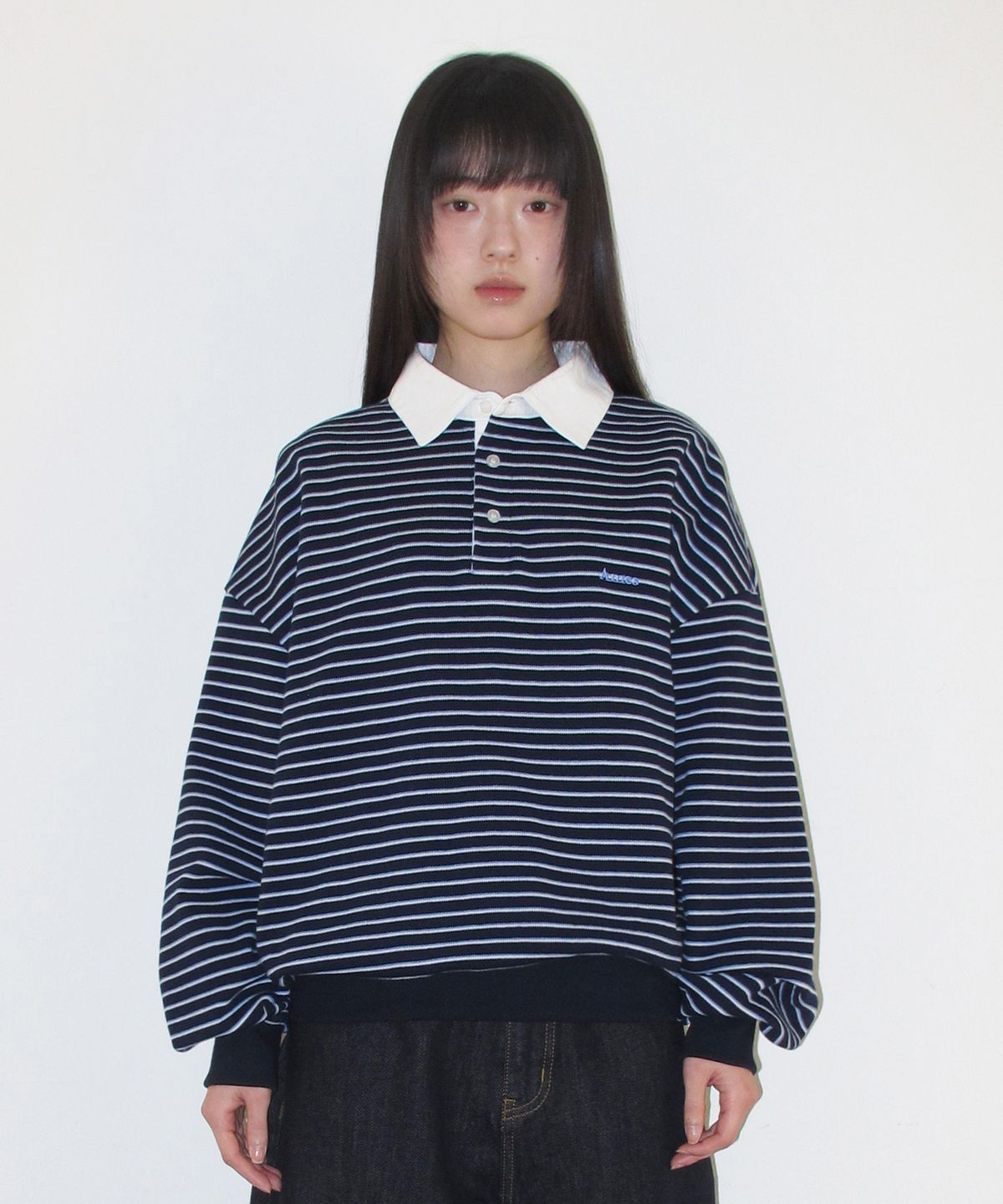 아메스 월드와이드(AMES-WORLDWIDE) RUGBY STRIPE SWEATSHIRT NAVY