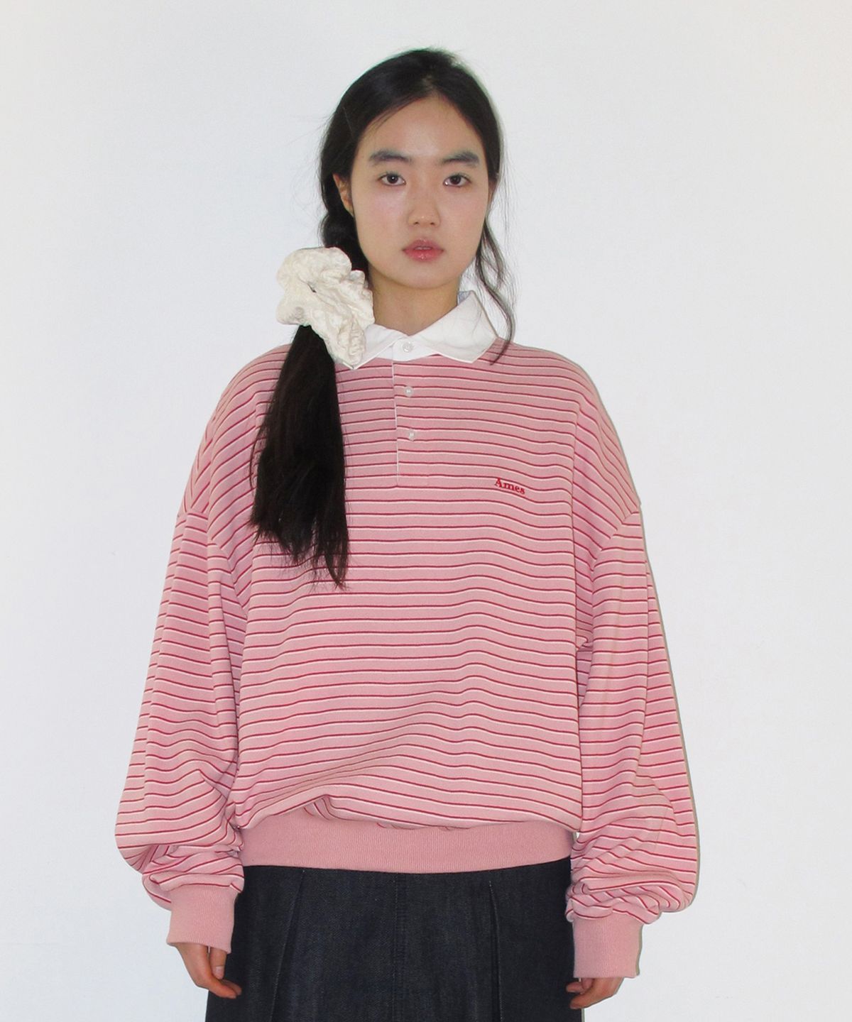 아메스 월드와이드(AMES-WORLDWIDE) RUGBY STRIPE SWEATSHIRT PINK