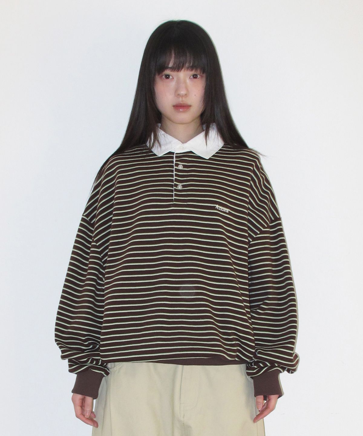 아메스 월드와이드(AMES-WORLDWIDE) RUGBY STRIPE SWEATSHIRT BROWN