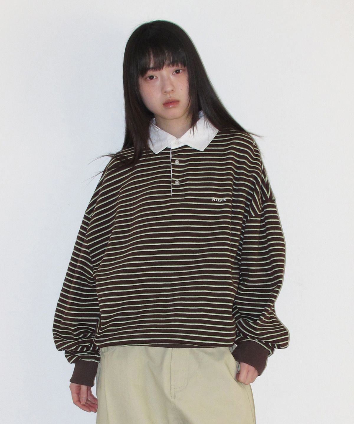 아메스 월드와이드(AMES-WORLDWIDE) RUGBY STRIPE SWEATSHIRT BROWN