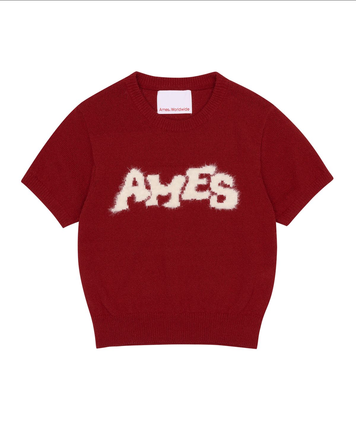 아메스 월드와이드(AMES-WORLDWIDE) HAIRY LOGO SHORT SLEEVE KNIT RED