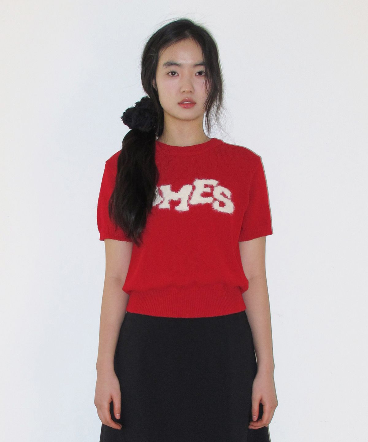 아메스 월드와이드(AMES-WORLDWIDE) HAIRY LOGO SHORT SLEEVE KNIT RED