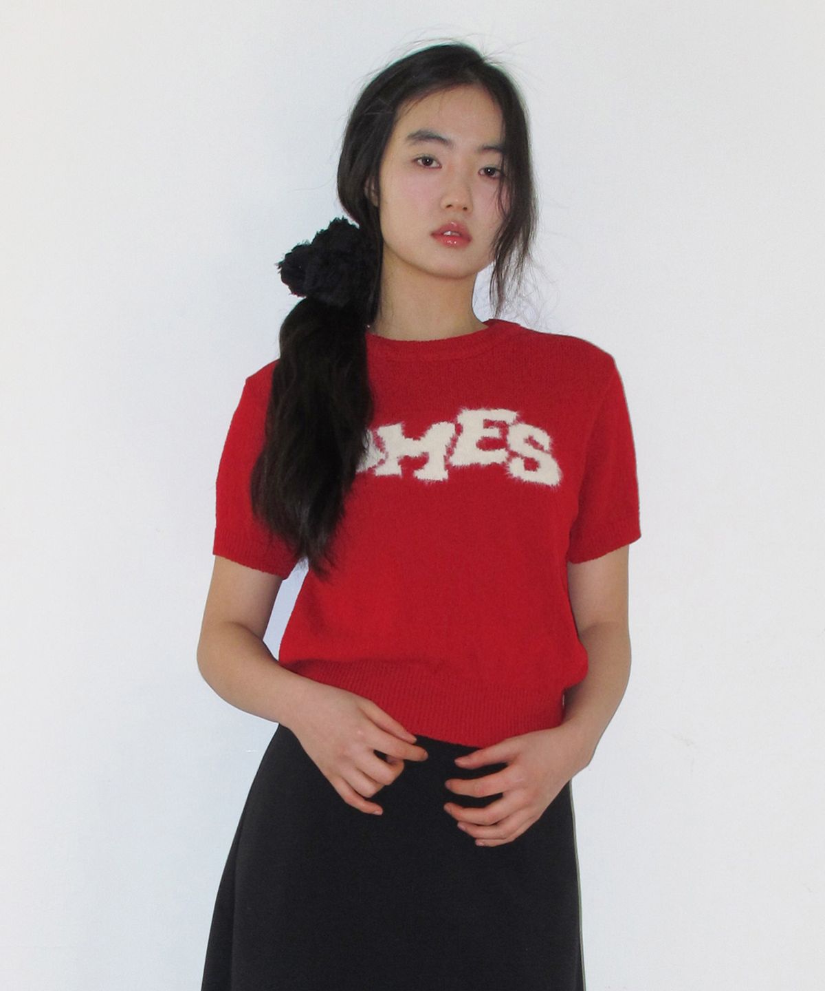 아메스 월드와이드(AMES-WORLDWIDE) HAIRY LOGO SHORT SLEEVE KNIT RED