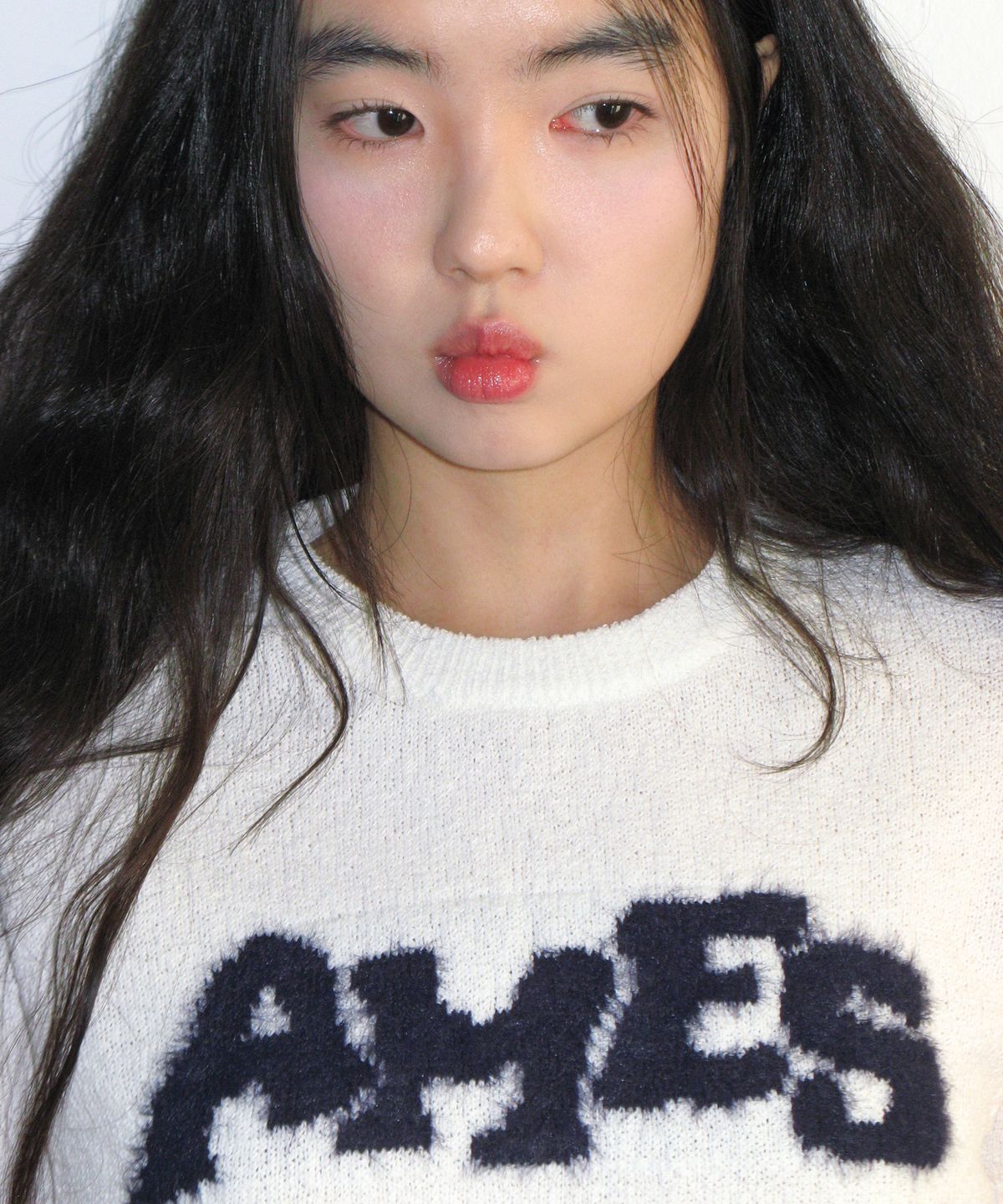 아메스 월드와이드(AMES-WORLDWIDE) HAIRY LOGO SHORT SLEEVE KNIT IVORY