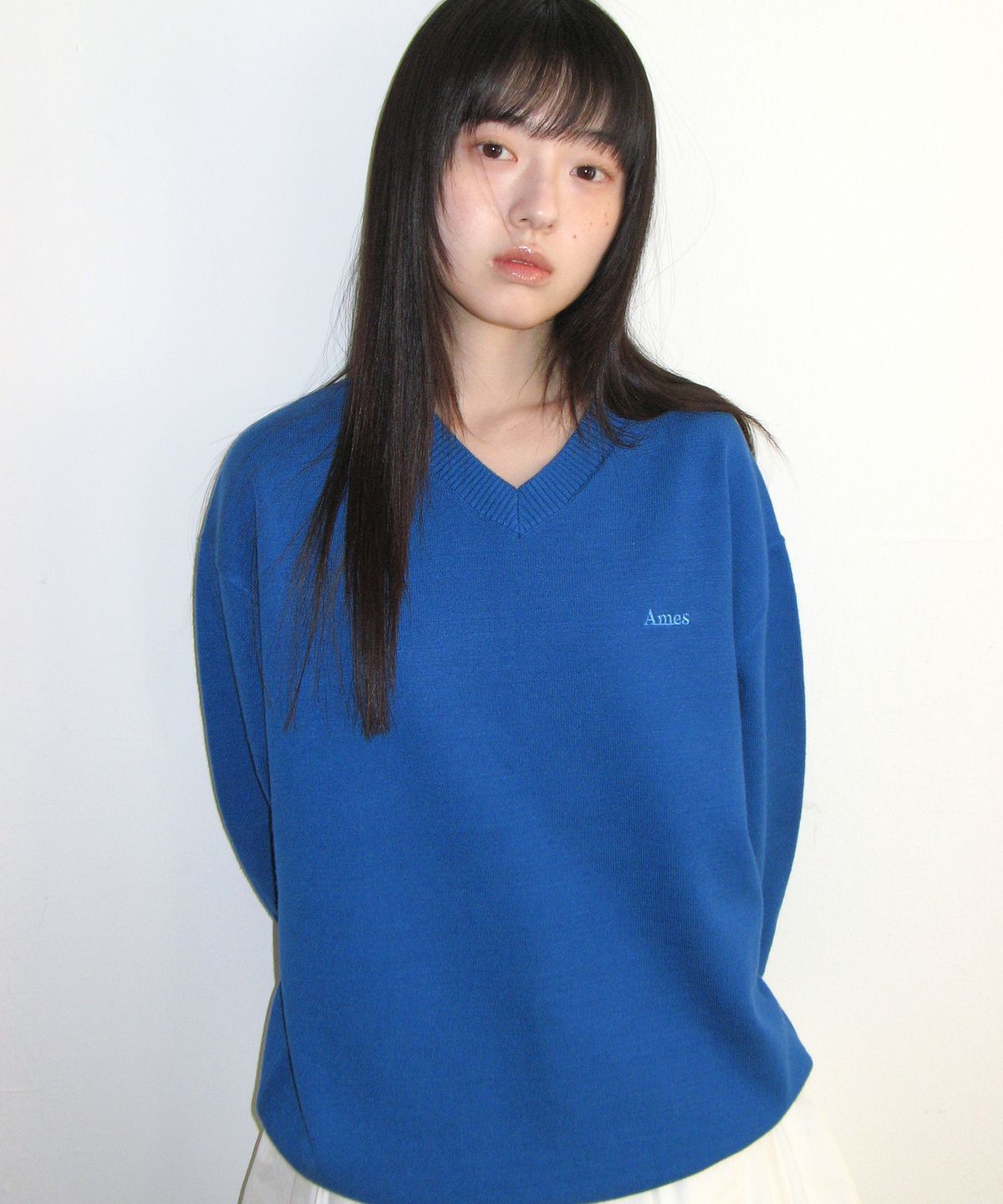 아메스 월드와이드(AMES-WORLDWIDE) BASIC V NECK KNIT BLUE
