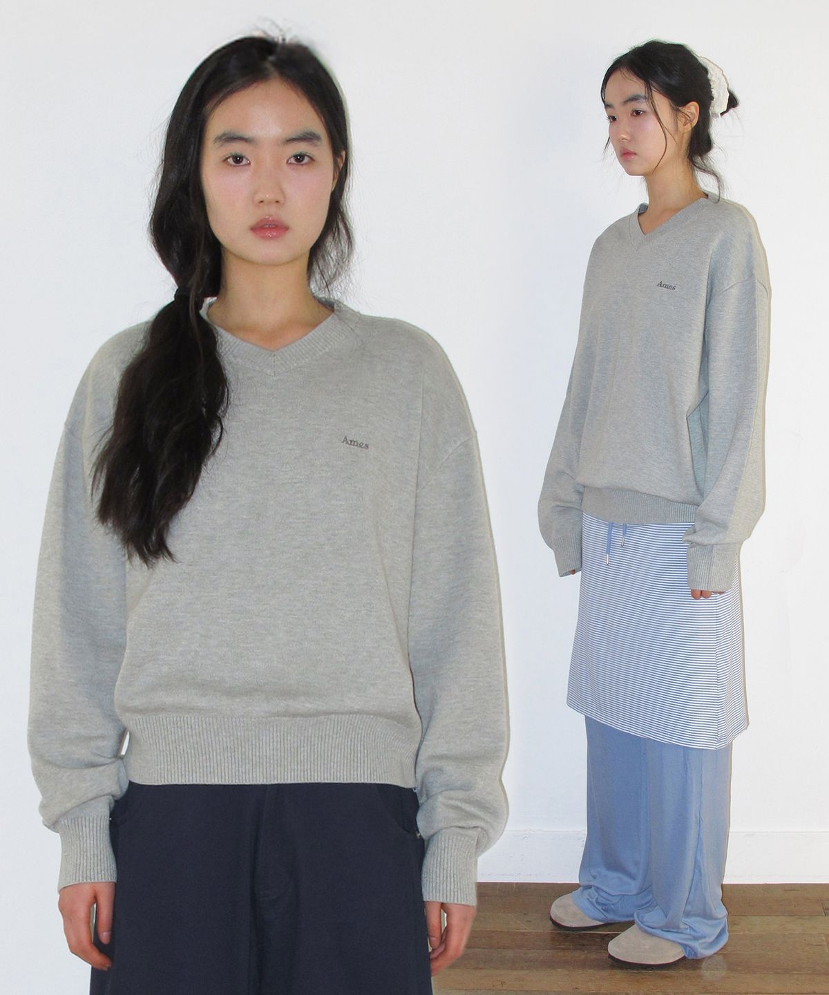아메스 월드와이드(AMES-WORLDWIDE) BASIC V NECK KNIT GREY