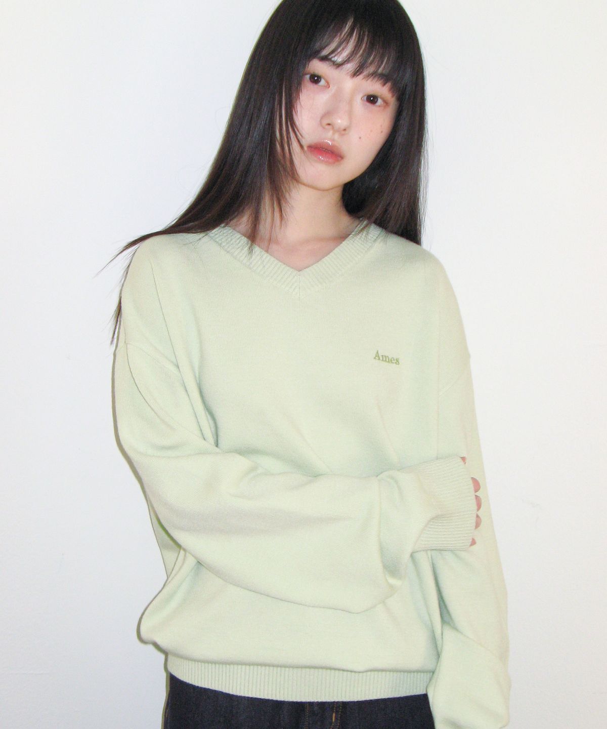 아메스 월드와이드(AMES-WORLDWIDE) BASIC V NECK KNIT GREEN