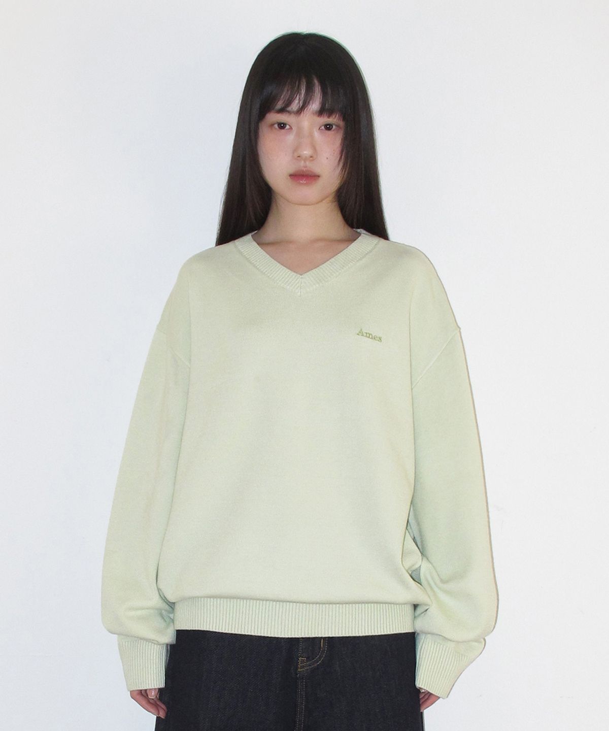 아메스 월드와이드(AMES-WORLDWIDE) BASIC V NECK KNIT GREEN