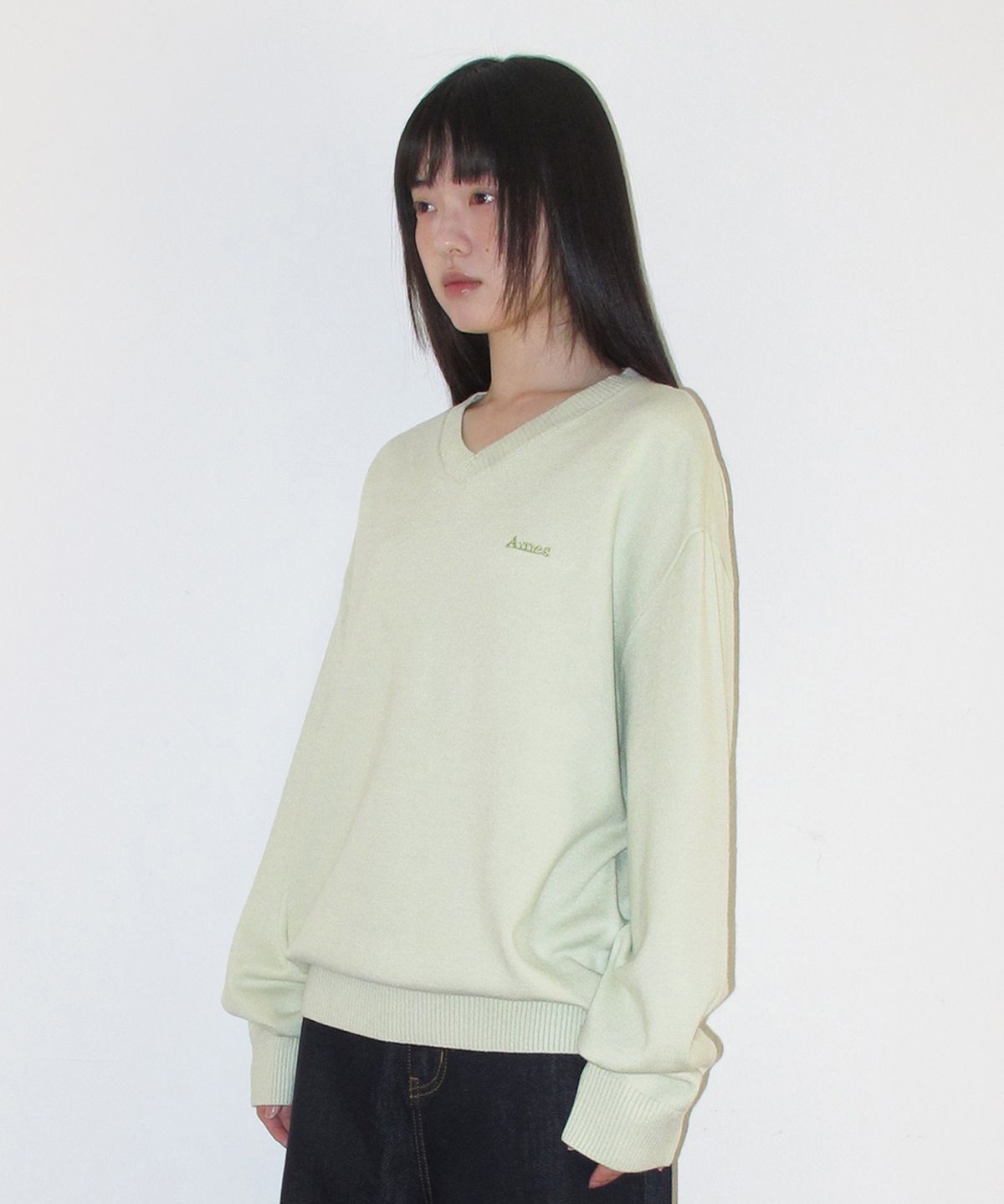 아메스 월드와이드(AMES-WORLDWIDE) BASIC V NECK KNIT GREEN