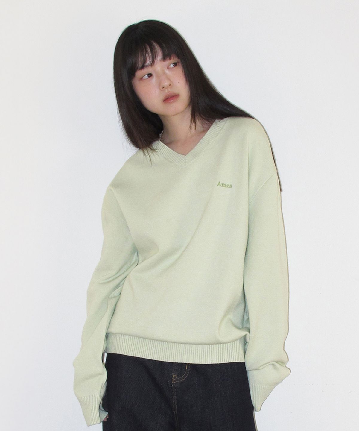 아메스 월드와이드(AMES-WORLDWIDE) BASIC V NECK KNIT GREEN