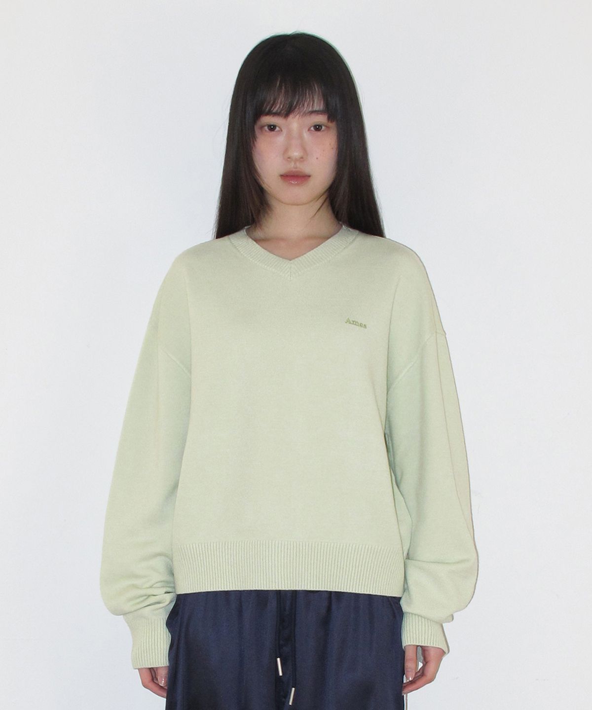 아메스 월드와이드(AMES-WORLDWIDE) BASIC V NECK KNIT GREEN