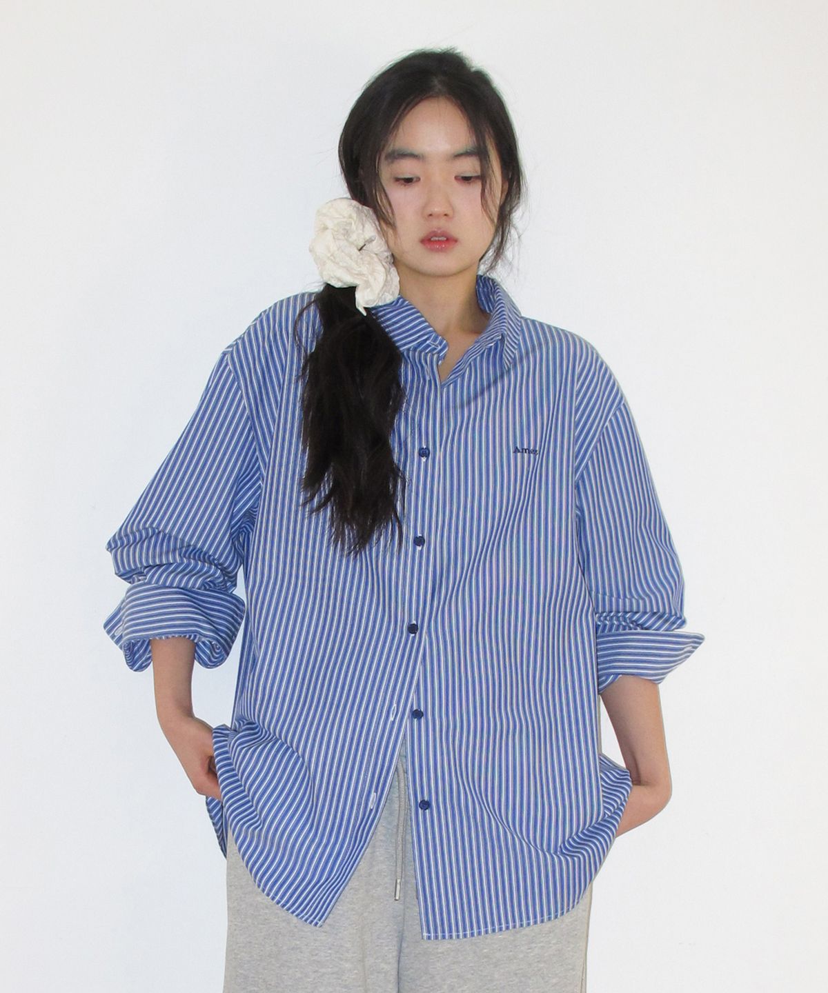 아메스 월드와이드(AMES-WORLDWIDE) OVER FIT STRIPE SHIRTS BLUE