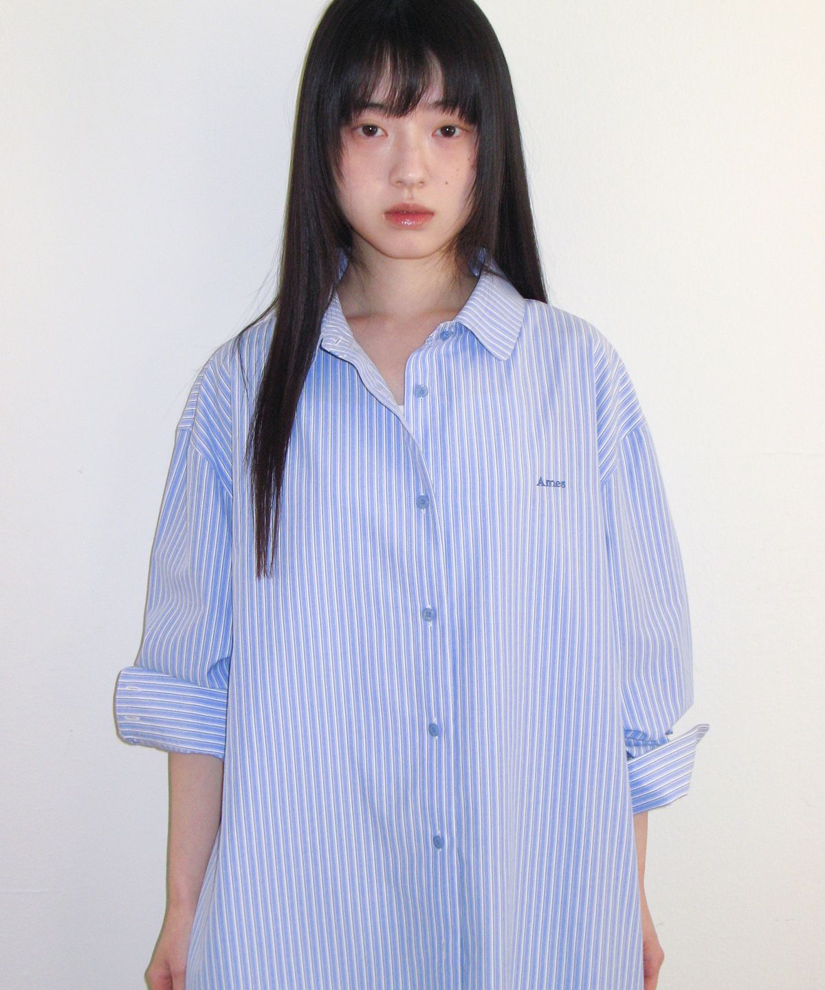 아메스 월드와이드(AMES-WORLDWIDE) OVER FIT STRIPE SHIRTS LIGHT BLUE
