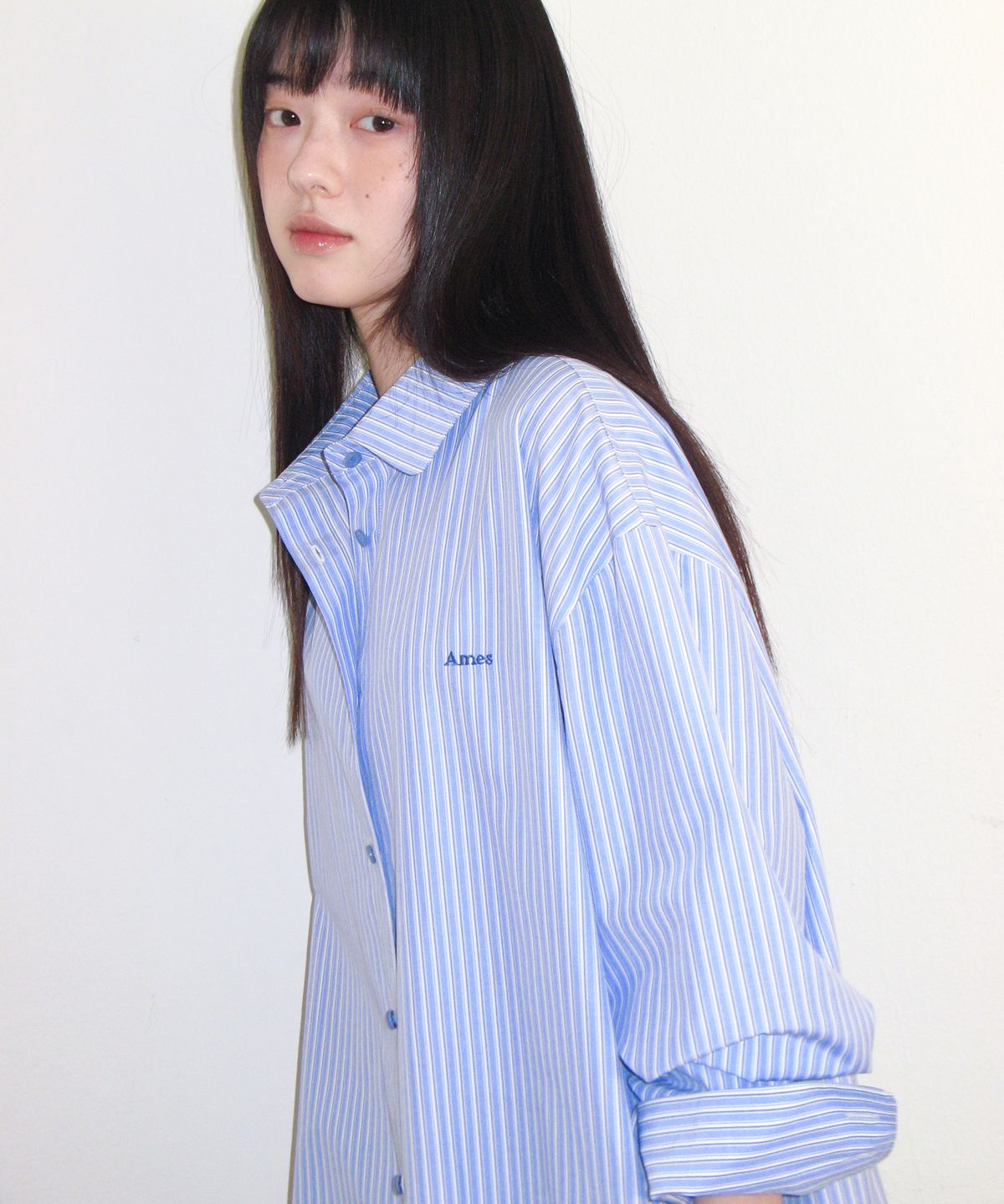 아메스 월드와이드(AMES-WORLDWIDE) OVER FIT STRIPE SHIRTS LIGHT BLUE