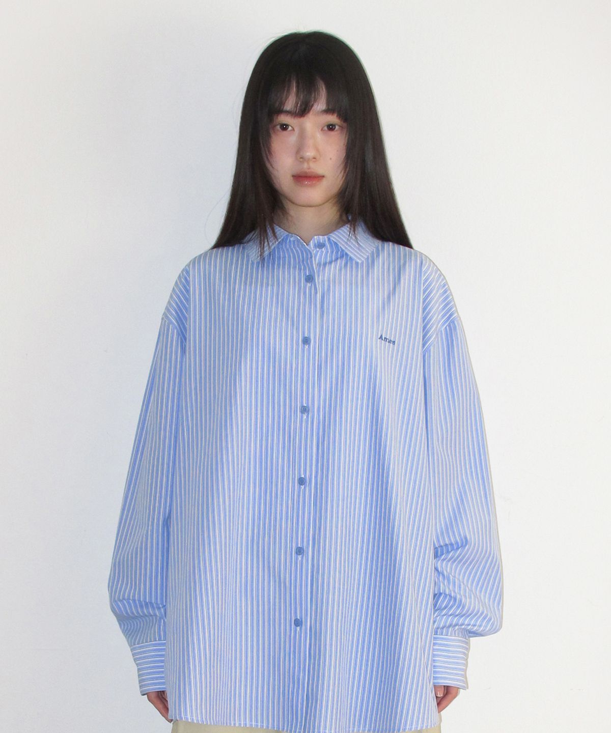 아메스 월드와이드(AMES-WORLDWIDE) OVER FIT STRIPE SHIRTS LIGHT BLUE