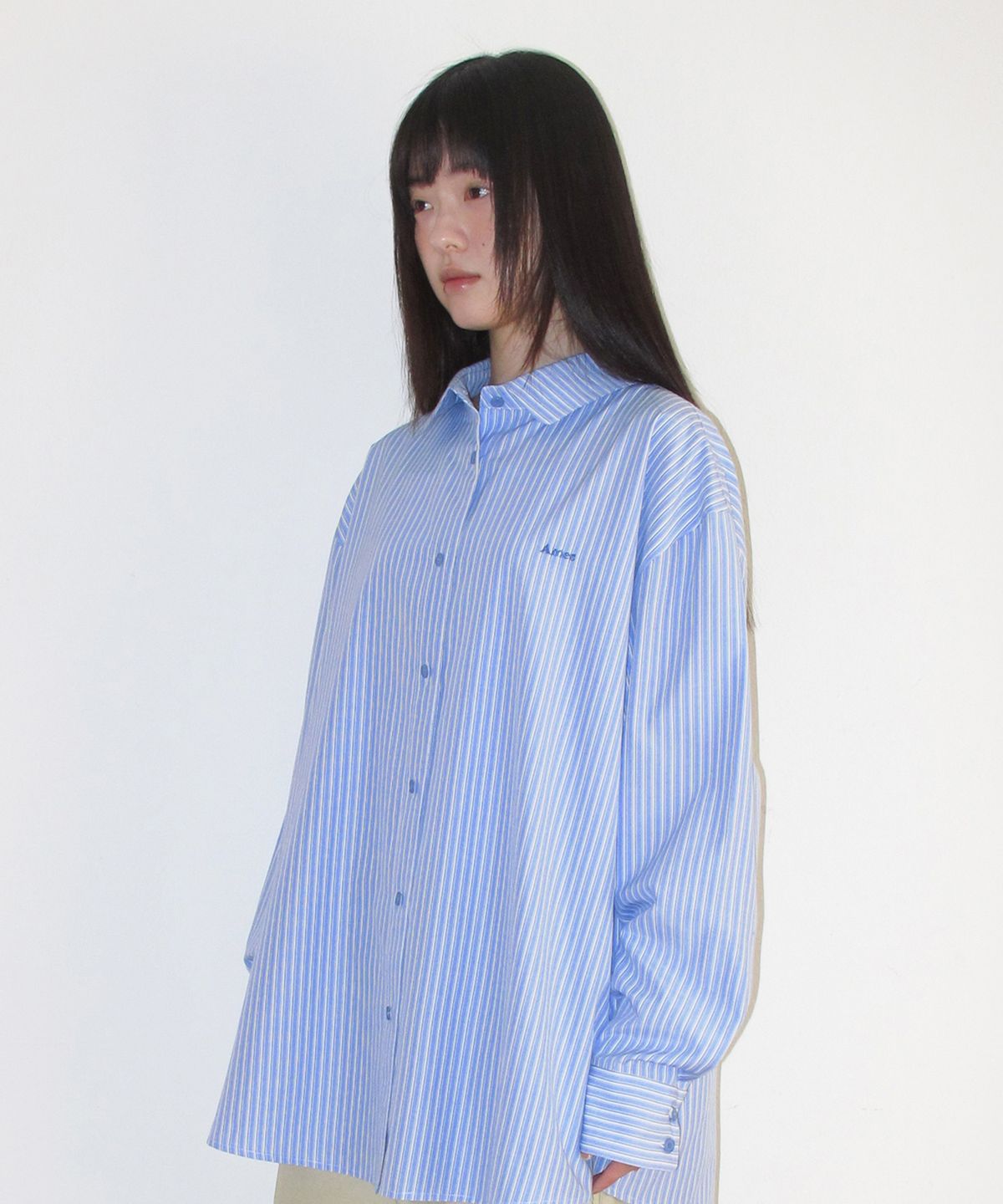 아메스 월드와이드(AMES-WORLDWIDE) OVER FIT STRIPE SHIRTS LIGHT BLUE