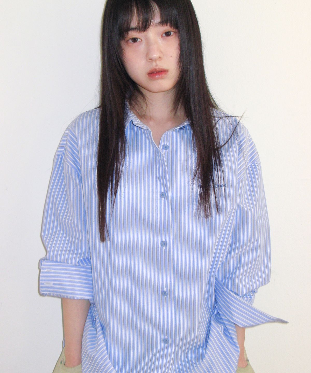 아메스 월드와이드(AMES-WORLDWIDE) OVER FIT STRIPE SHIRTS LIGHT BLUE