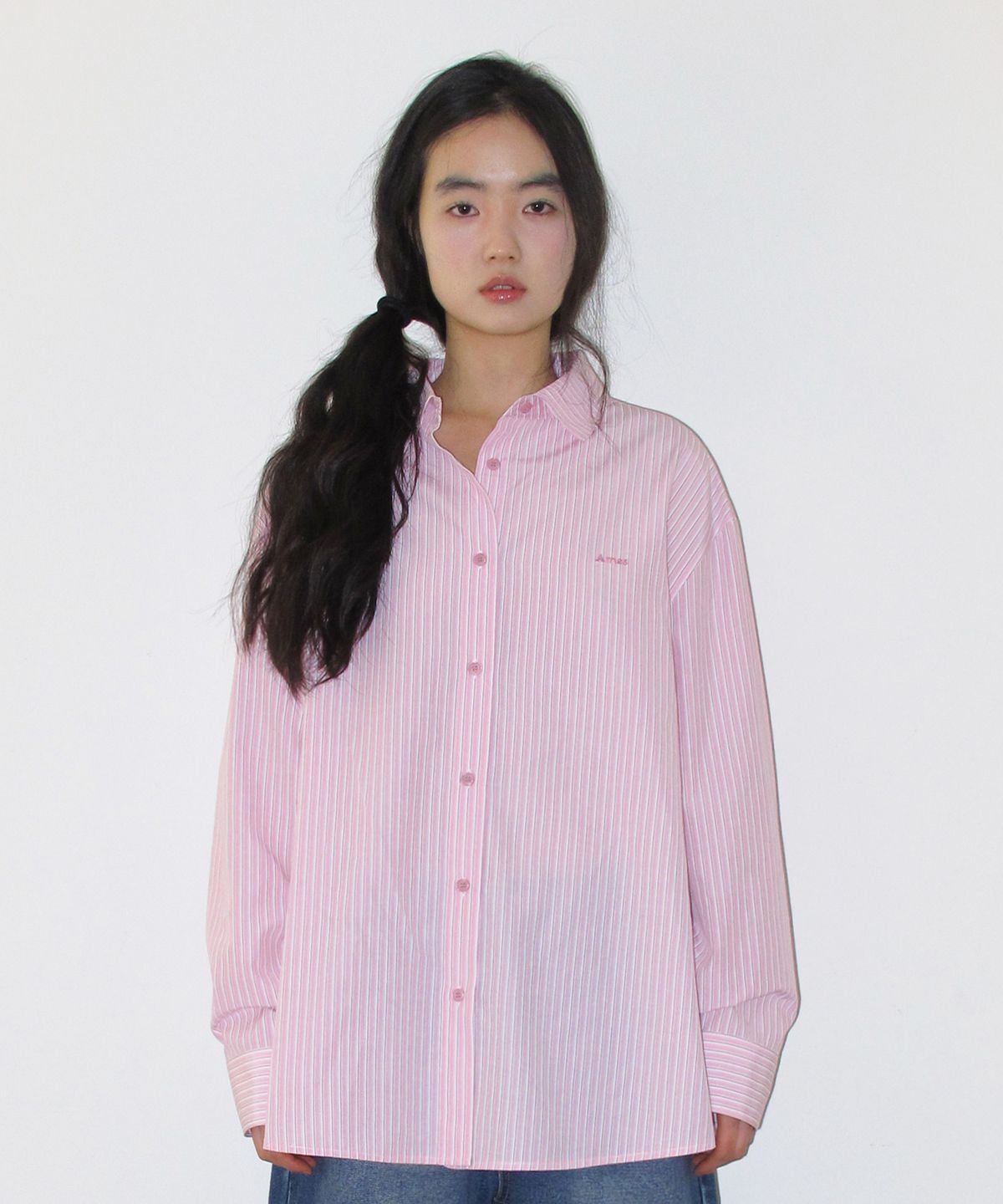 아메스 월드와이드(AMES-WORLDWIDE) OVER FIT STRIPE SHIRTS PINK
