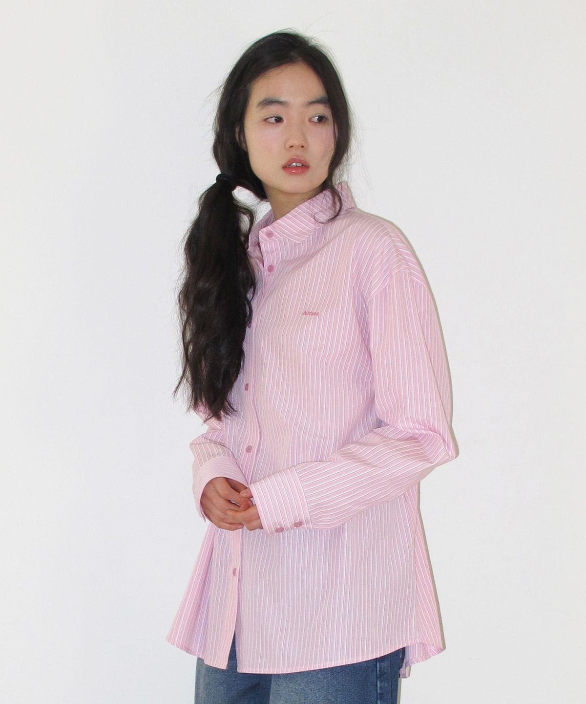 아메스 월드와이드(AMES-WORLDWIDE) OVER FIT STRIPE SHIRTS PINK