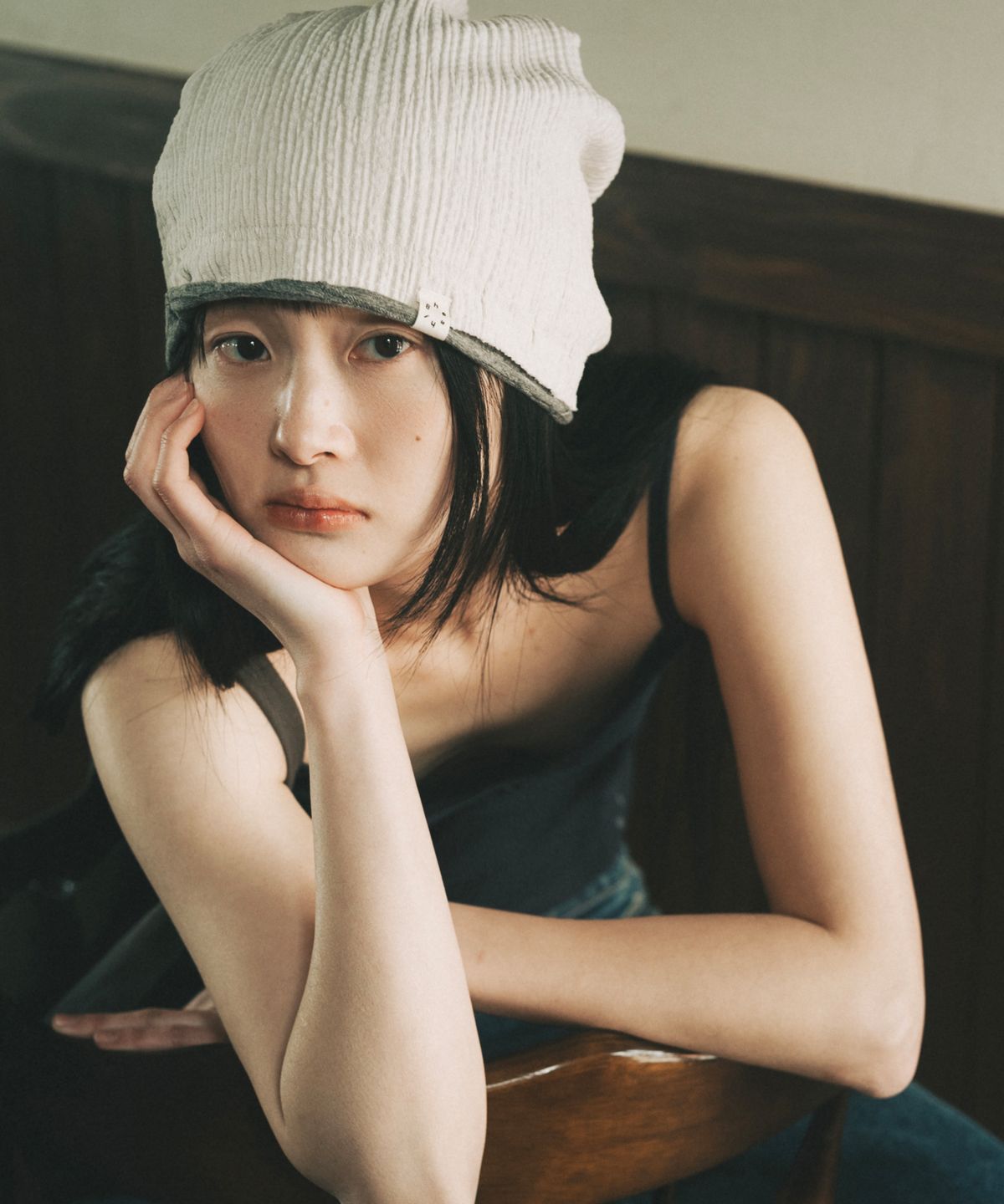 오헤시오(OHESHIO) REVERSIBLE LAYERED BEANIE, CREAM