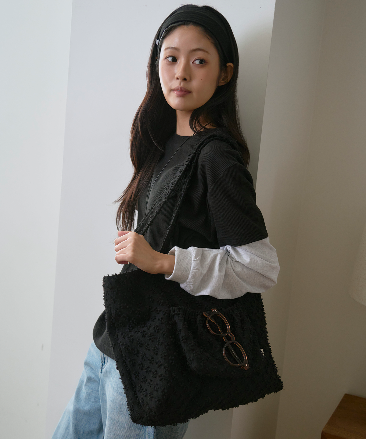 사유(SAYUU) 피그먼트 와플 레이어드 티셔츠 블랙