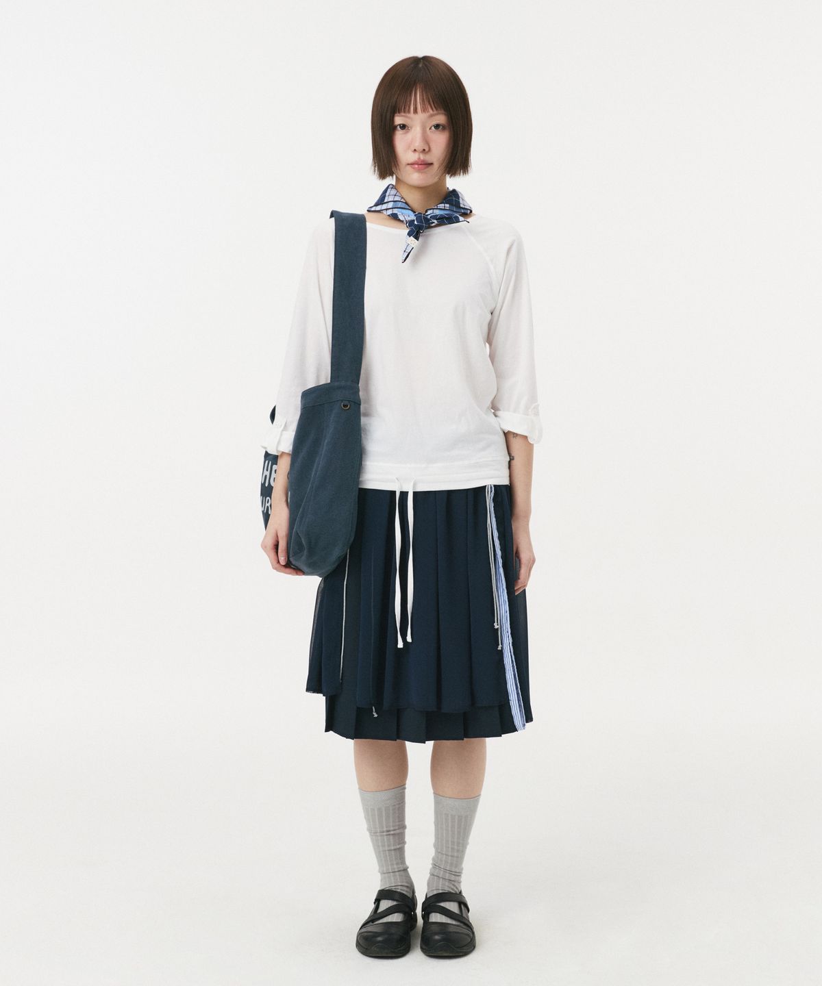 오헤시오(OHESHIO) VINTAGE COTTON LOGO MAIL BAG, NAVY