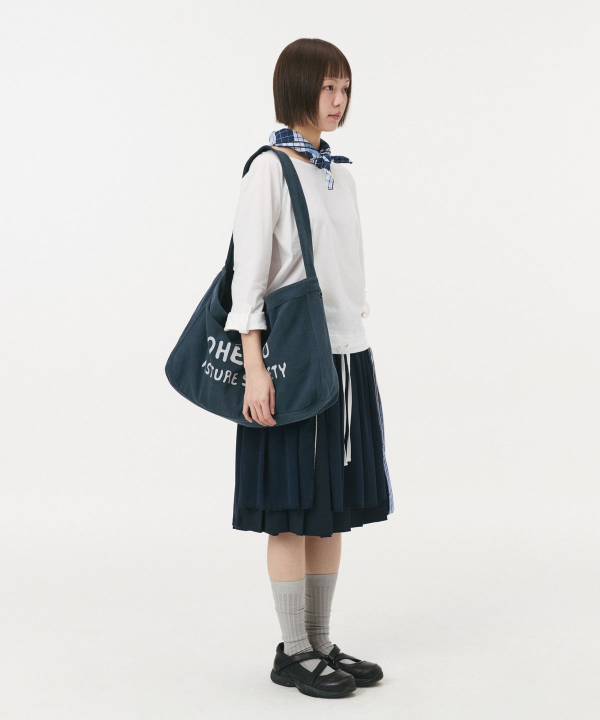 오헤시오(OHESHIO) VINTAGE COTTON LOGO MAIL BAG, NAVY