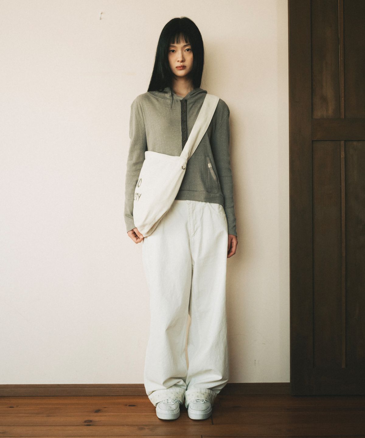 오헤시오(OHESHIO) VINTAGE COTTON LOGO MAIL BAG, CREAM